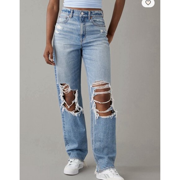 American Eagle Outfitters Denim - American Eagle Highest Rise Baggy Straight Jeans Womens 4 Distressed NWT